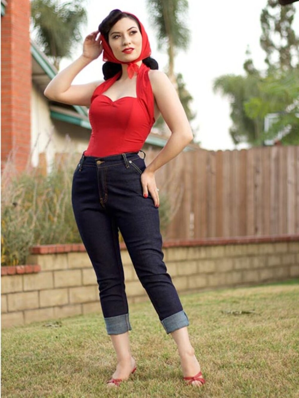 Lady K Loves Petite Polly vintage style dark wash retro stretch denim jeans